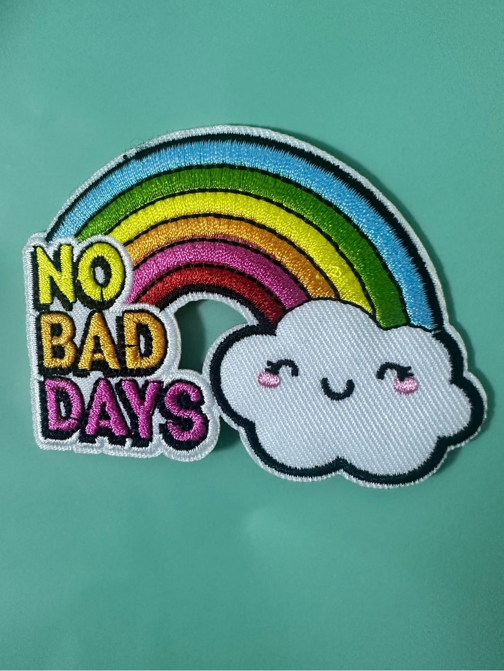 New No Bad Days Rainbow Smiley Cloud Positivity Happy Embroidered Iron On Patch - Picture 3 of 10
